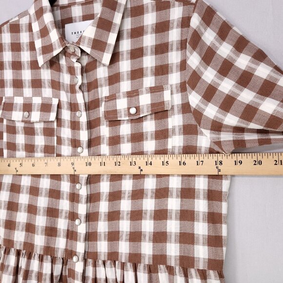 The Shirt by Rochelle Behrens Babydoll Shirt Dress Small Snap Button Up Plaid - Picture 7 of 14